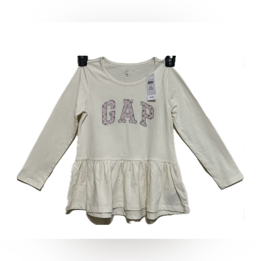 GAP Kids Ivory Peplum Top With Pink/Glitter Star Letters (Size 3T)